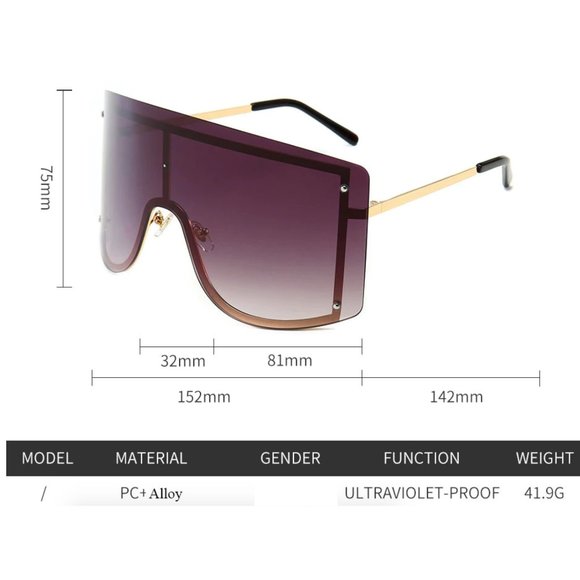 Oversize square purple and pink gradient sunglasses shades, golden frame - Picture 6 of 8